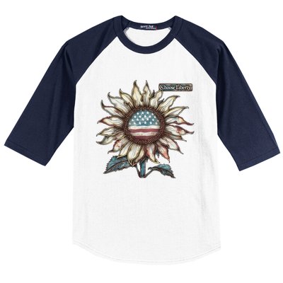 Choose Liberty Sunflower Patriotic Americana Freedom For All Baseball Sleeve Shirt