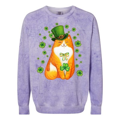 Cute Lucky St PatrickS Day Orange Tabby Cat Colorblast Crewneck Sweatshirt