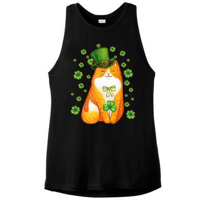 Cute Lucky St PatrickS Day Orange Tabby Cat Ladies PosiCharge Tri-Blend Wicking Tank