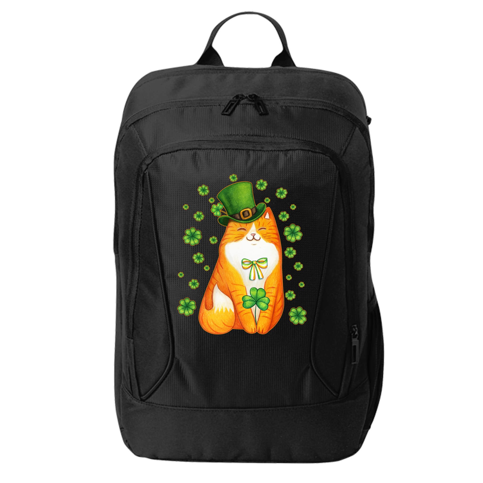 Cute Lucky St PatrickS Day Orange Tabby Cat City Backpack