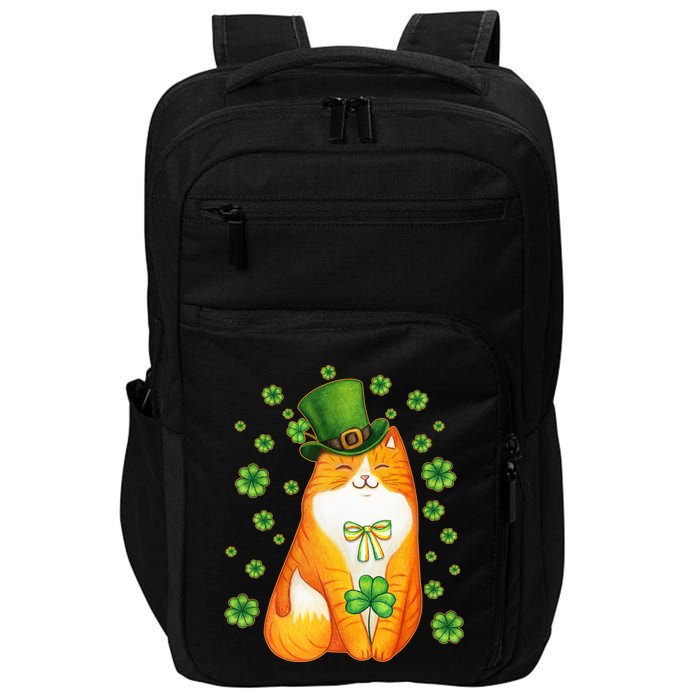 Cute Lucky St PatrickS Day Orange Tabby Cat Impact Tech Backpack