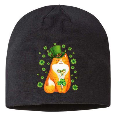 Cute Lucky St PatrickS Day Orange Tabby Cat Sustainable Beanie