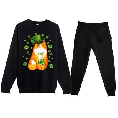 Cute Lucky St PatrickS Day Orange Tabby Cat Premium Crewneck Sweatsuit Set