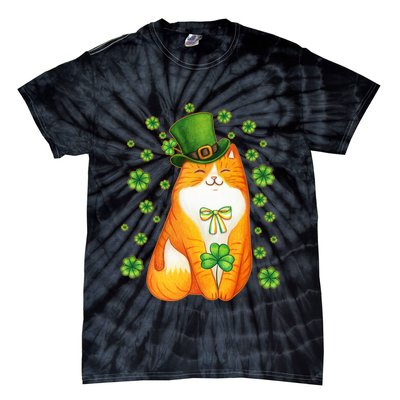 Cute Lucky St PatrickS Day Orange Tabby Cat Tie-Dye T-Shirt