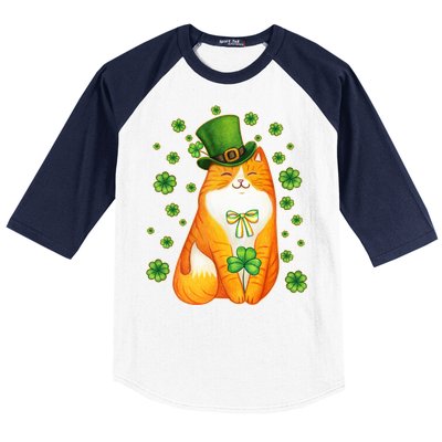 Cute Lucky St PatrickS Day Orange Tabby Cat Baseball Sleeve Shirt