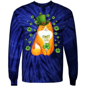 Cute Lucky St PatrickS Day Orange Tabby Cat Tie-Dye Long Sleeve Shirt