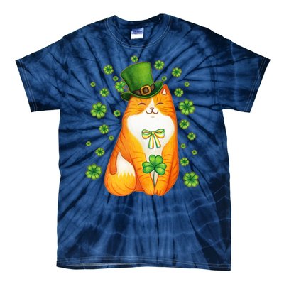 Cute Lucky St PatrickS Day Orange Tabby Cat Tie-Dye T-Shirt