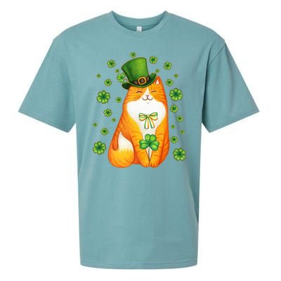 Cute Lucky St PatrickS Day Orange Tabby Cat Sueded Cloud Jersey T-Shirt