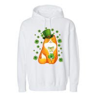 Cute Lucky St PatrickS Day Orange Tabby Cat Garment-Dyed Fleece Hoodie