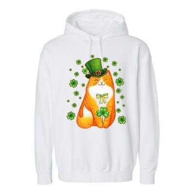 Cute Lucky St PatrickS Day Orange Tabby Cat Garment-Dyed Fleece Hoodie