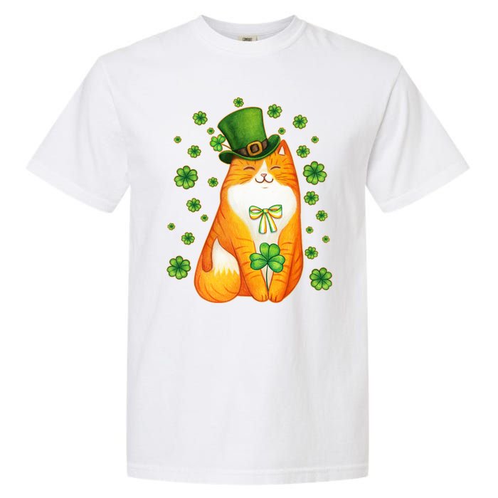 Cute Lucky St PatrickS Day Orange Tabby Cat Garment-Dyed Heavyweight T-Shirt