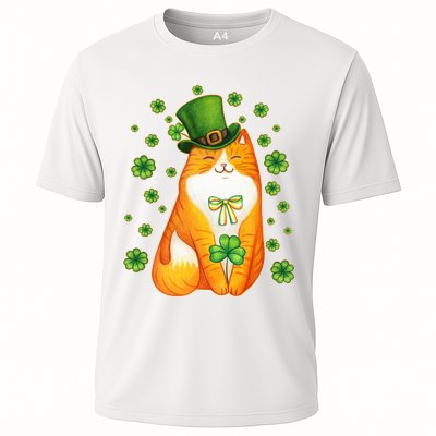 Cute Lucky St PatrickS Day Orange Tabby Cat Performance Shirt