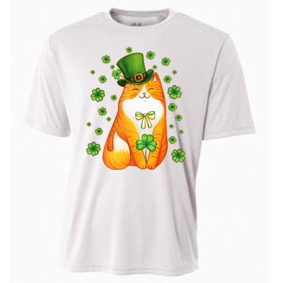 Cute Lucky St PatrickS Day Orange Tabby Cat Cooling Performance Crew T-Shirt