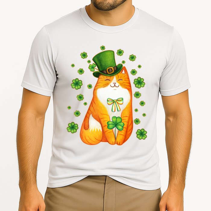 Cute Lucky St PatrickS Day Orange Tabby Cat Cooling Performance Crew T-Shirt