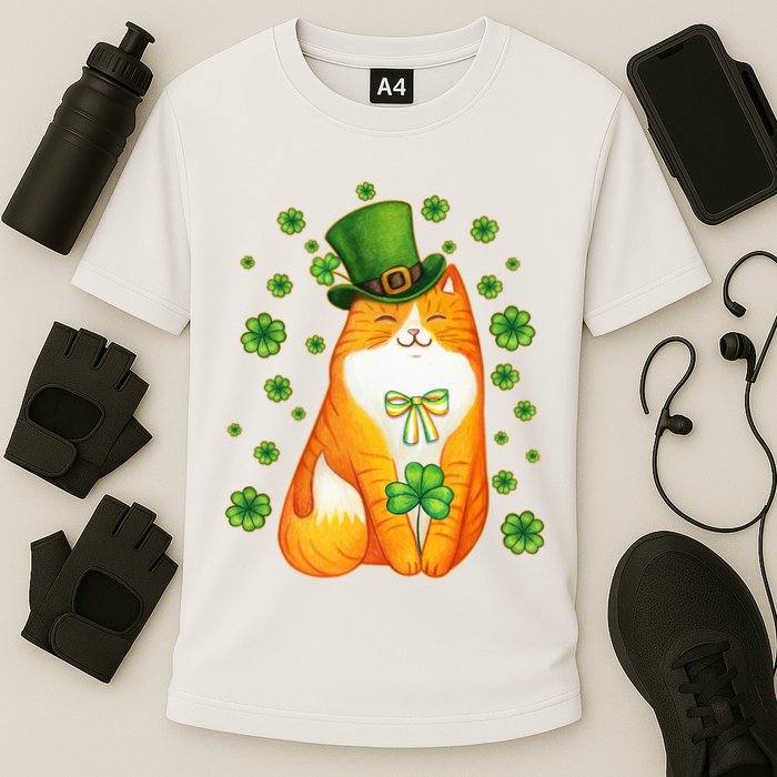 Cute Lucky St PatrickS Day Orange Tabby Cat Cooling Performance Crew T-Shirt