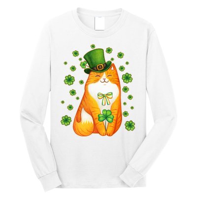 Cute Lucky St PatrickS Day Orange Tabby Cat Long Sleeve Shirt