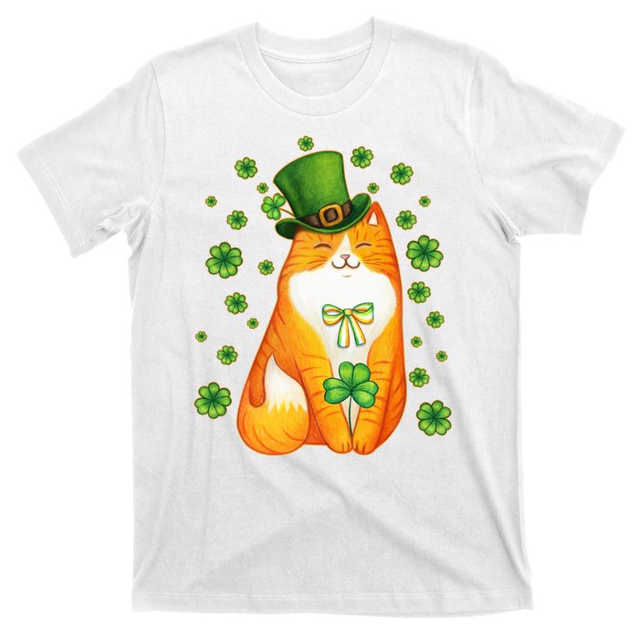 Cute Lucky St PatrickS Day Orange Tabby Cat T-Shirt