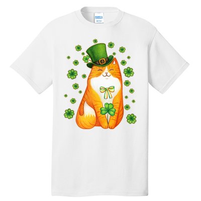 Cute Lucky St PatrickS Day Orange Tabby Cat Tall T-Shirt