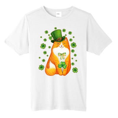 Cute Lucky St PatrickS Day Orange Tabby Cat Tall Fusion ChromaSoft Performance T-Shirt