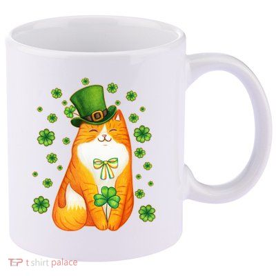 Cute Lucky St PatrickS Day Orange Tabby Cat 11oz C Handle Ceramic Mug