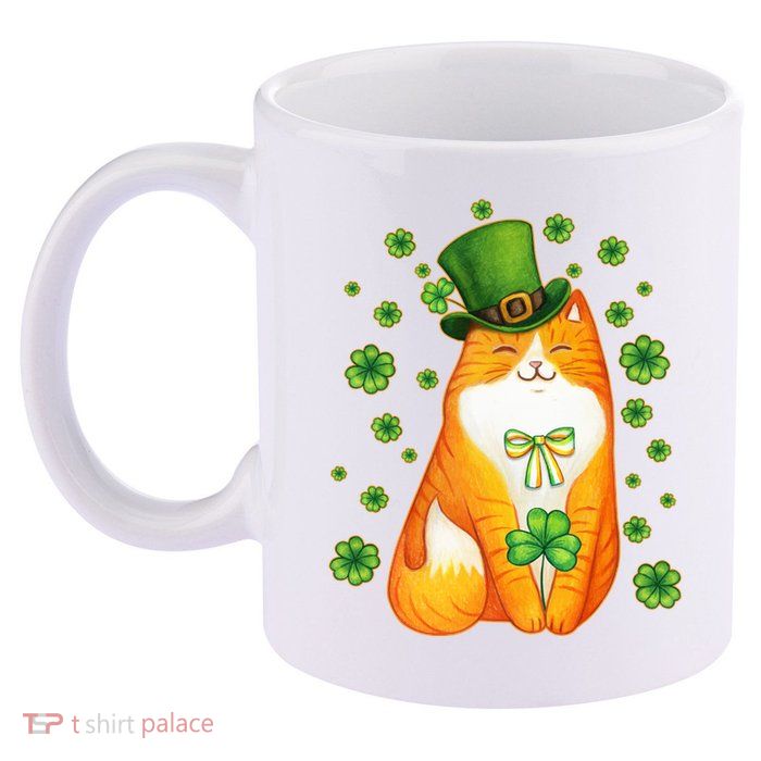 Cute Lucky St PatrickS Day Orange Tabby Cat 11oz C Handle Ceramic Mug