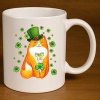 Cute Lucky St PatrickS Day Orange Tabby Cat 11oz C Handle Ceramic Mug
