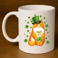 Cute Lucky St PatrickS Day Orange Tabby Cat 11oz C Handle Ceramic Mug