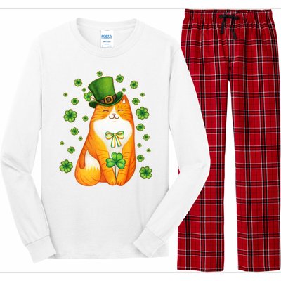 Cute Lucky St PatrickS Day Orange Tabby Cat Long Sleeve Pajama Set