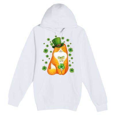 Cute Lucky St PatrickS Day Orange Tabby Cat Premium Pullover Hoodie