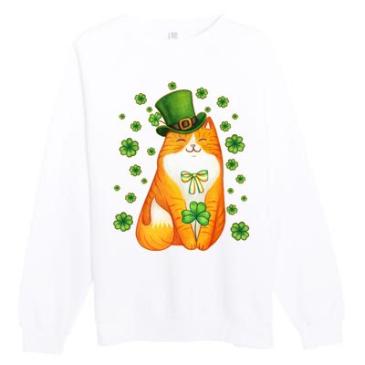 Cute Lucky St PatrickS Day Orange Tabby Cat Premium Crewneck Sweatshirt