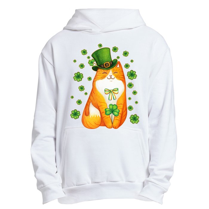 Cute Lucky St PatrickS Day Orange Tabby Cat Urban Pullover Hoodie