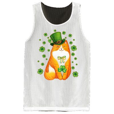 Cute Lucky St PatrickS Day Orange Tabby Cat Mesh Reversible Basketball Jersey Tank