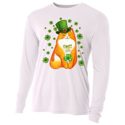 Cute Lucky St PatrickS Day Orange Tabby Cat Cooling Performance Long Sleeve Crew