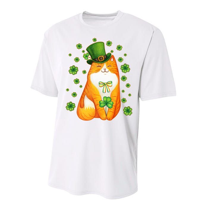 Cute Lucky St PatrickS Day Orange Tabby Cat Performance Sprint T-Shirt