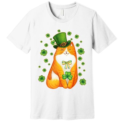 Cute Lucky St PatrickS Day Orange Tabby Cat Premium T-Shirt