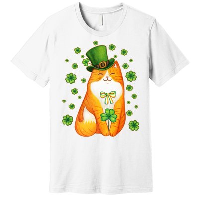 Cute Lucky St PatrickS Day Orange Tabby Cat Premium T-Shirt