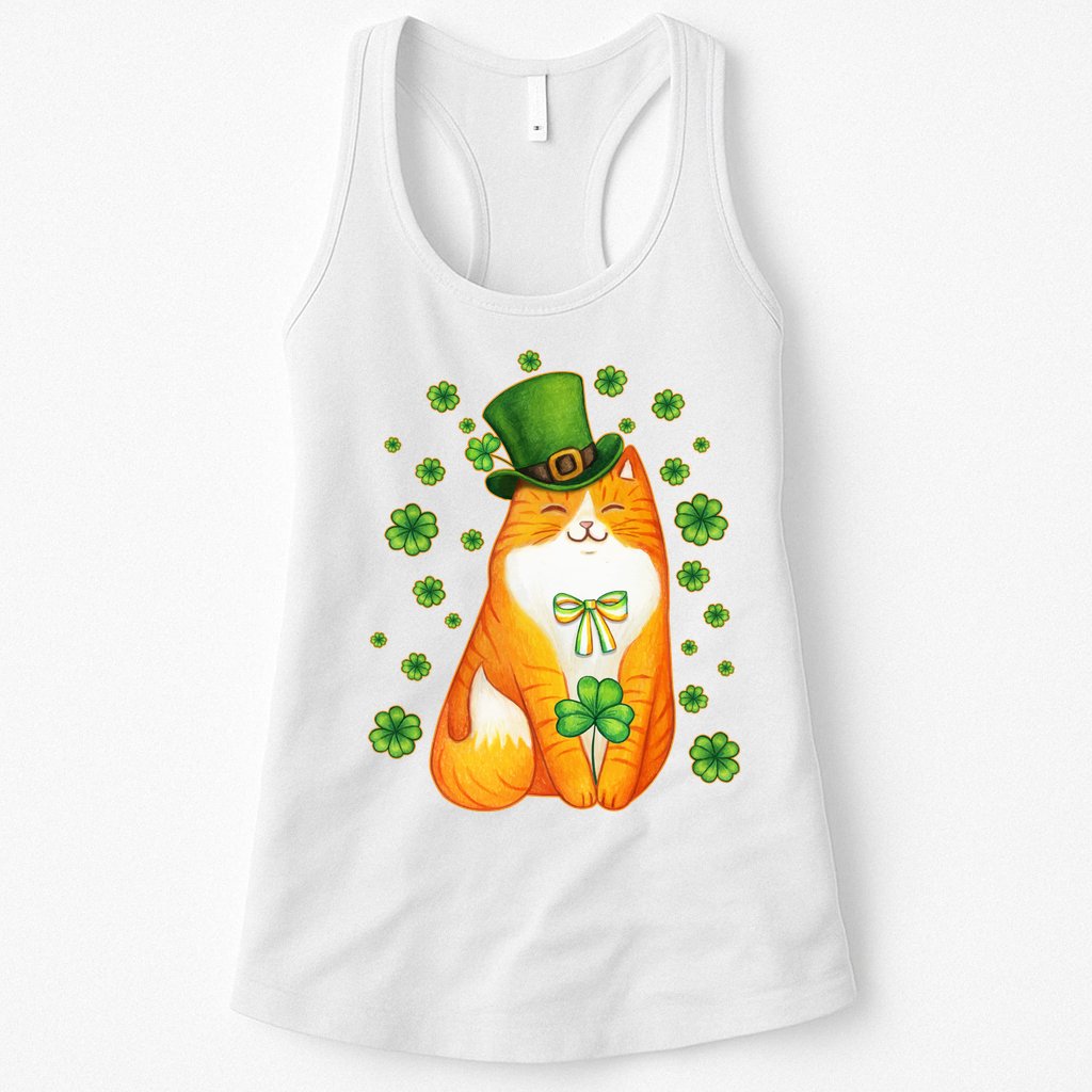 Cute Lucky St PatrickS Day Orange Tabby Cat Womens Tank Top