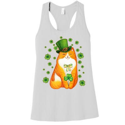 Cute Lucky St PatrickS Day Orange Tabby Cat Women's Racerback Tank