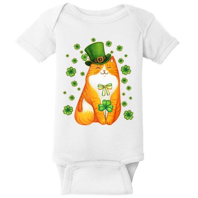 Cute Lucky St PatrickS Day Orange Tabby Cat Baby Bodysuit