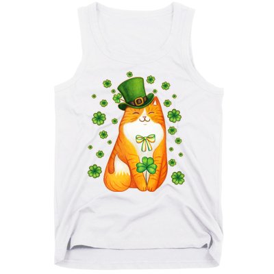 Cute Lucky St PatrickS Day Orange Tabby Cat Tank Top