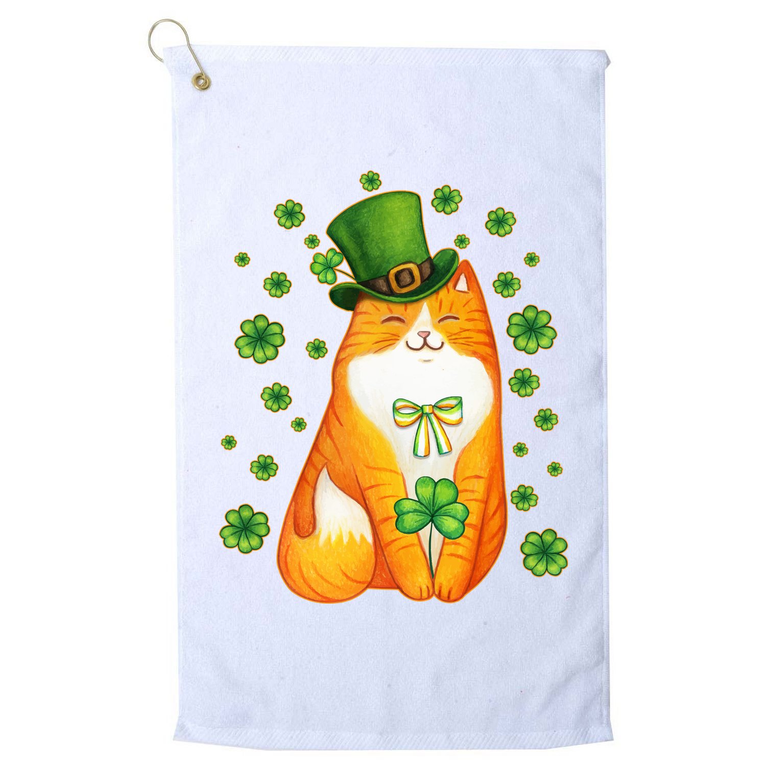 Cute Lucky St PatrickS Day Orange Tabby Cat Golf Towel