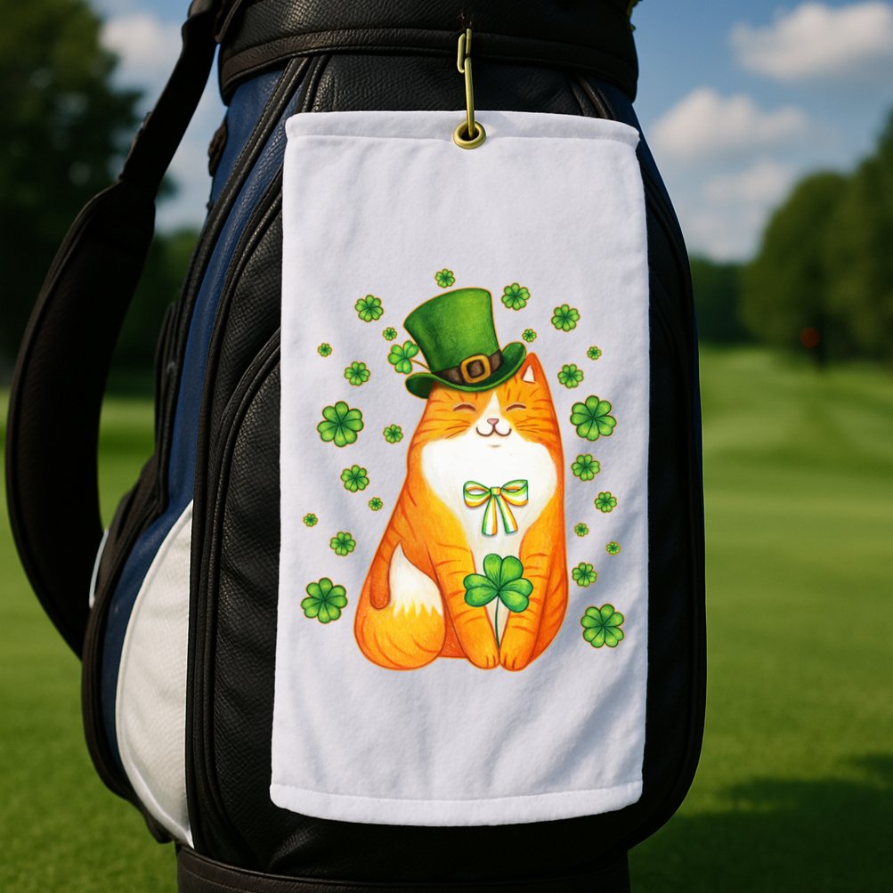 Cute Lucky St PatrickS Day Orange Tabby Cat Golf Towel