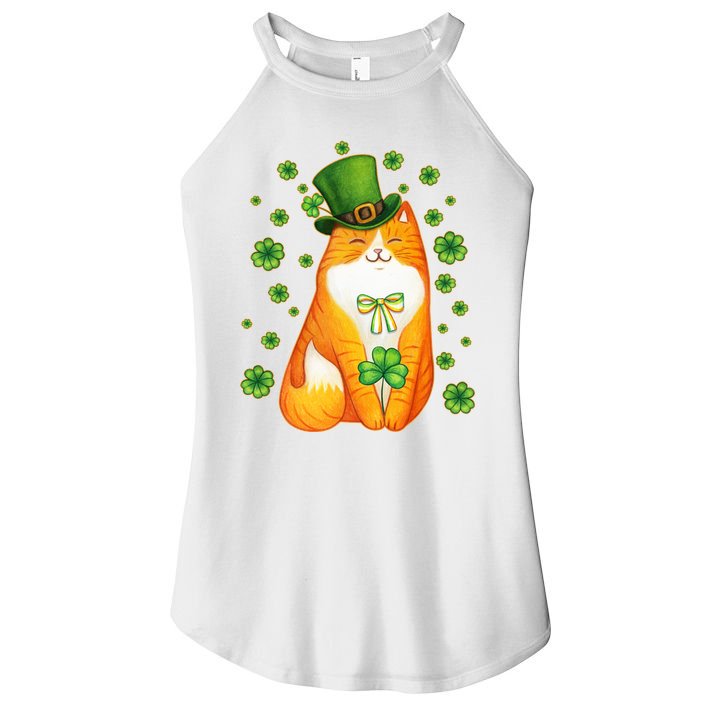 Cute Lucky St PatrickS Day Orange Tabby Cat Women's Perfect Tri Rocker Tank