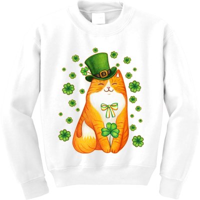 Cute Lucky St PatrickS Day Orange Tabby Cat Kids Sweatshirt