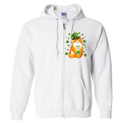 Cute Lucky St PatrickS Day Orange Tabby Cat Full Zip Hoodie