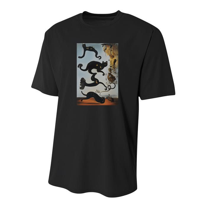 Cat Lover Salvador Dali Style Painting Youth Performance Sprint T-Shirt