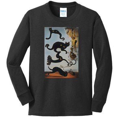 Cat Lover Salvador Dali Style Painting Kids Long Sleeve Shirt