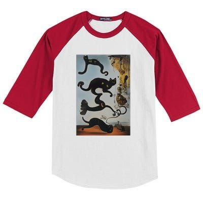 Cat Lover Salvador Dali Style Painting Kids Colorblock Raglan Jersey