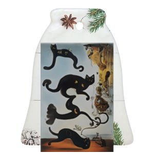 Cat Lover Salvador Dali Style Painting Ceramic Bell Ornament