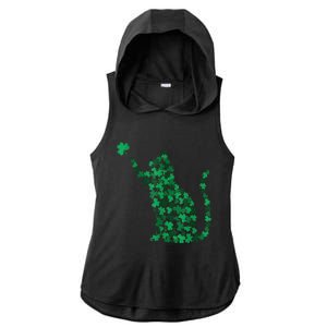 Cat Lucky Shamrock Saint PatrickS Day Cat Lover Ladies PosiCharge Tri-Blend Wicking Draft Hoodie Tank